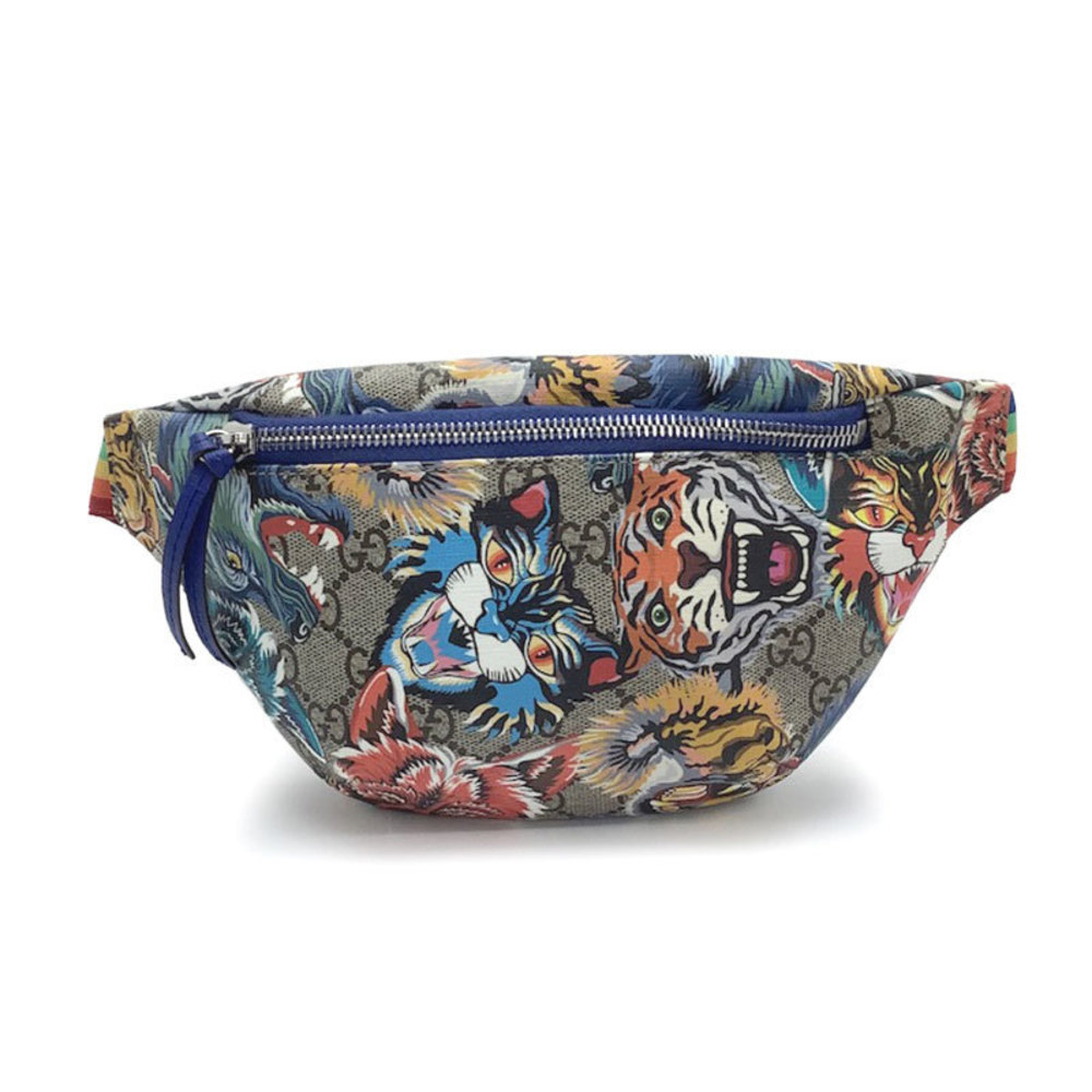 Gucci Body Bag Blue Multicolor GG Supreme Angry Cat Rainbow Animal
